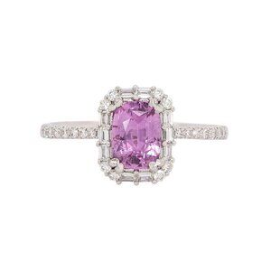 Ceylon Pink Sapphire Ring in Solid 14K White Gold with Natural Diamond Accents